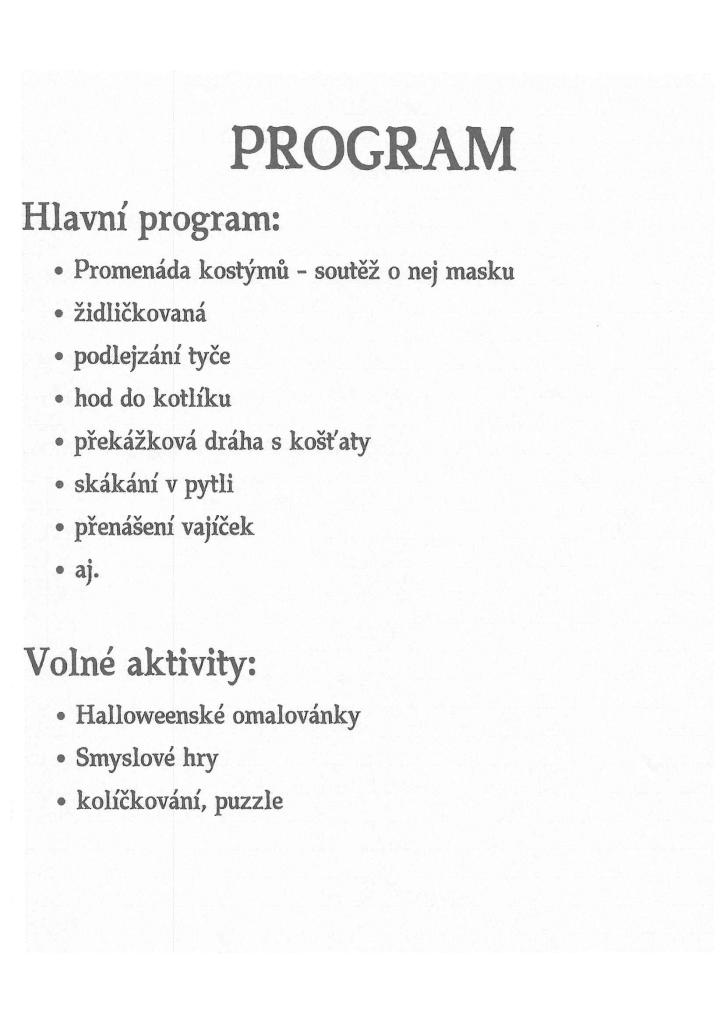 Strašidelné odpoledne - program